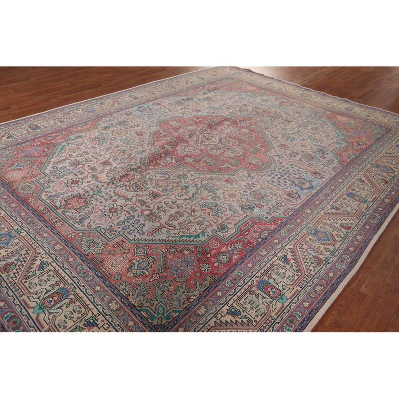 Geometric Tabriz Persian Vintage Area Rug Handmade Wool Carpet - 9'6"x 12'8"