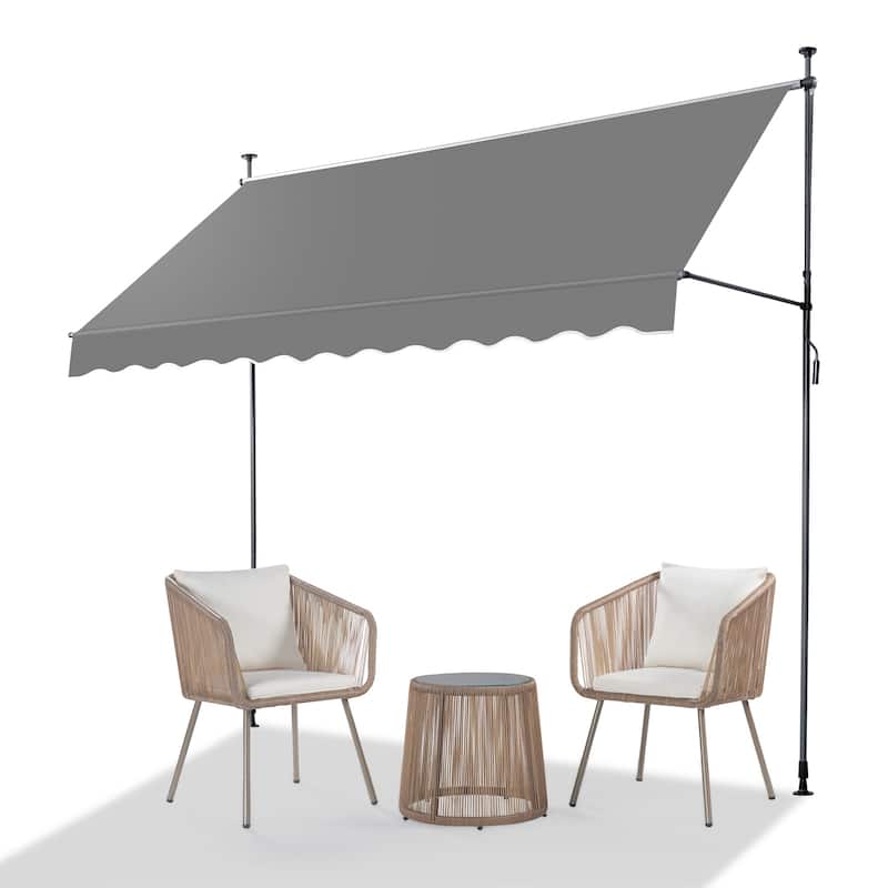 Retractable Patio Awning with 180g PU-Coated Polyester Fabric Aluminum and Steel Frame Adjustable 0 to 90 Degrees - 118.1" - Grey