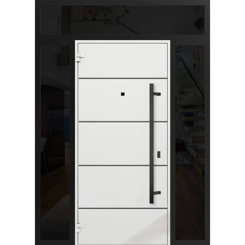 Exterior Prehung Steel Entry Door 0131 Black Enamel 2 Sidelites Top Window Stainless Steel Inserts W16+36+16xH80+16