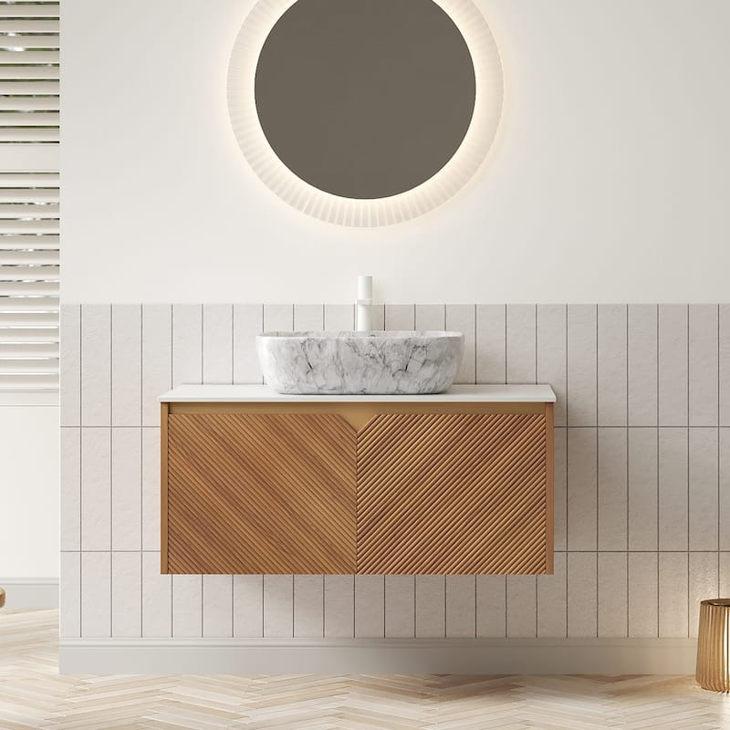 GDFStudio - Ruben Modern Floating Bathroom Vanity with Twill Double Doors & Vessel Basin, WITHOUT Faucet