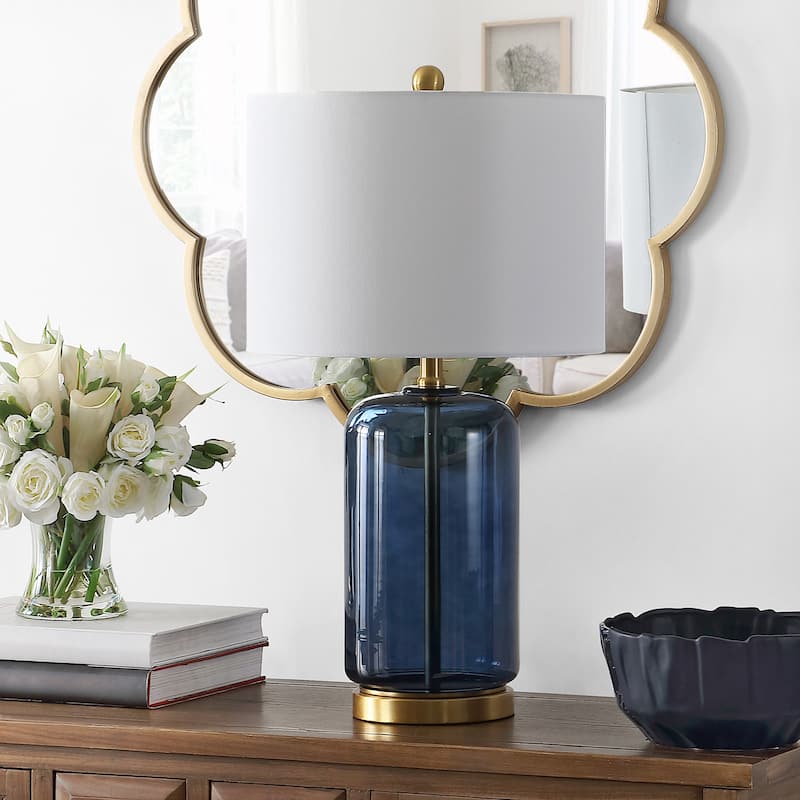 SAFAVIEH Lighting Gosselke 26-inch Glass Table Lamp - 14" x 14" x 26" - 14Wx14Dx26H - Blue