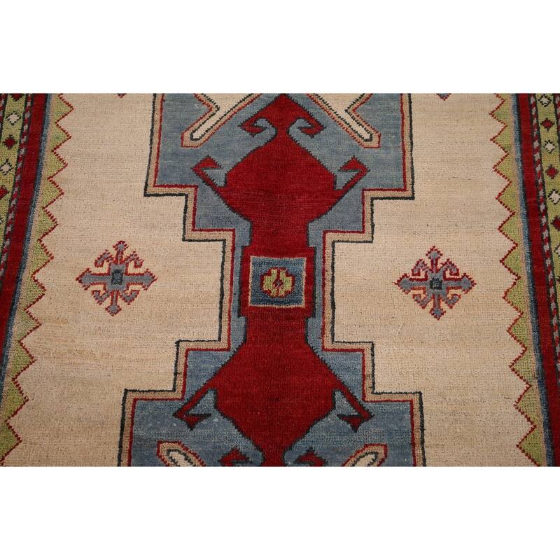 Oriental Beige Kazak Area Rug Handmade Wool Carpet - 4'1" x 6'0"