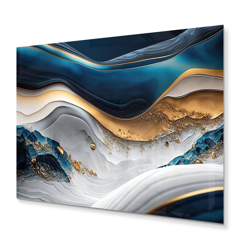 Designart 'Abstract Geode Waves Blue II' Modern Waves Metal Wall Art ...