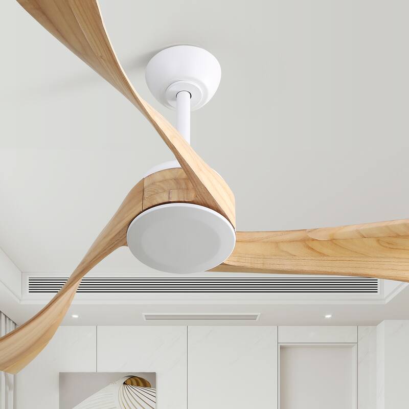 52" Wood 3-Blade Ceiling Fan without Light, 6-Speed Reversible DC Motor and Remote - White with Burlywood