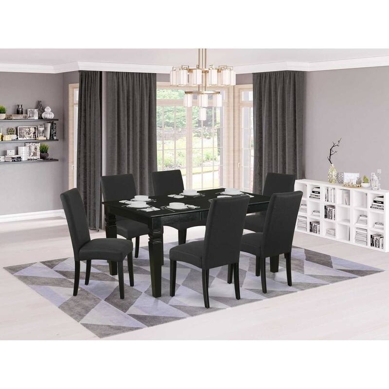 Dining Room Set 7 Piece Table with 6 Chairs Linen Fabric Butterfly Leaf 42x60 Inch