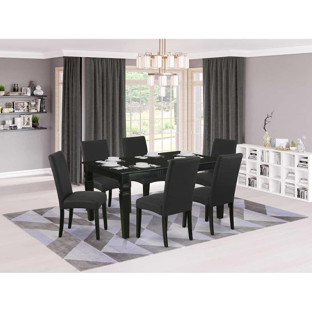 Dining Room Set 7 Piece Table with 6 Chairs Linen Fabric Butterfly Leaf 42x60 Inch