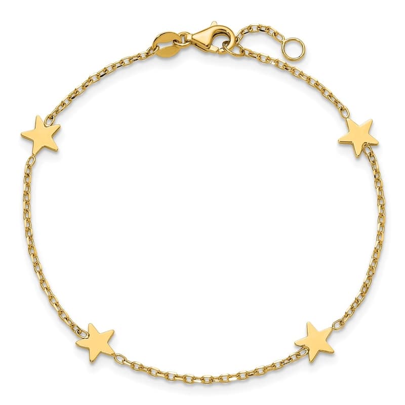Curata 14k Yellow Gold 7.5" Polished Star Station Dainty Bracelet - 0.25" Extender