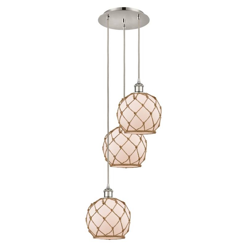 Innovations Lighting Endless Possibilities Ballston - Farmhouse Rope - 3 Light 15" Cord Hung Multi Pendant - White Glass with Brown Rope/Polished Nickel