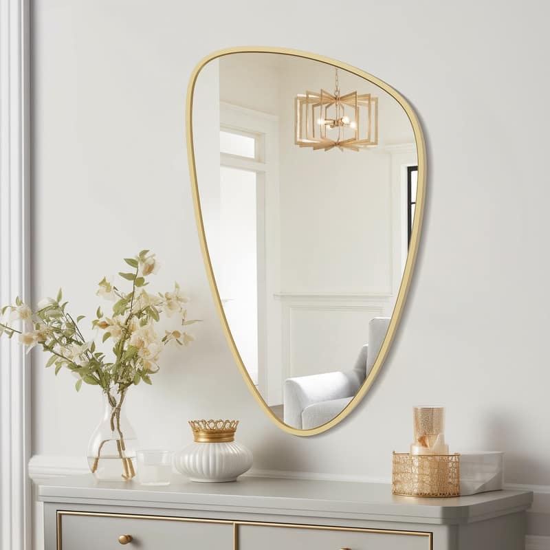 Aluminum-framed Pebble Asymmetrical Decorative Mirror