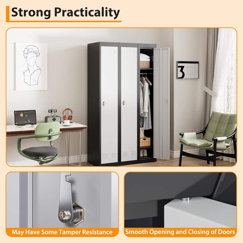Single Tall Steel Storage Cabinet with Locker for Office, School, Home - N/A
