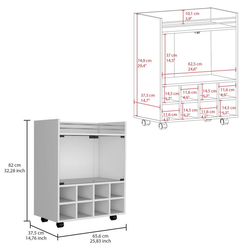 St Andrews Bar Cart, Double Glass Door Cabinet