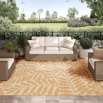 Indoor/ Outdoor Addison Yuma Foliage Motif Washable Area Rug