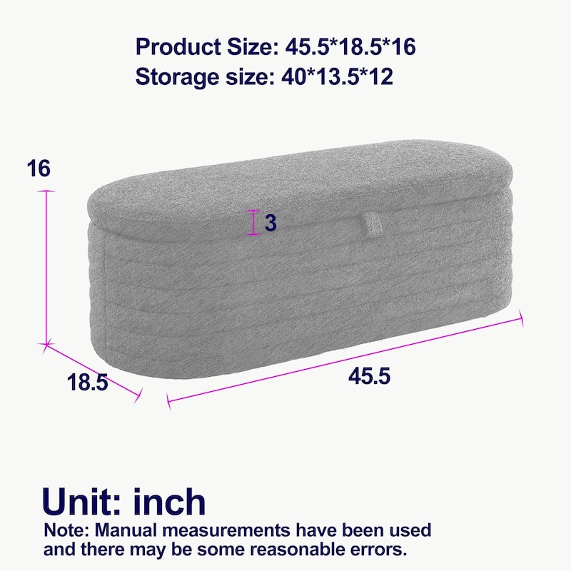Length 45.5 inchesStorage Ottoman Bench with Safety Hinge