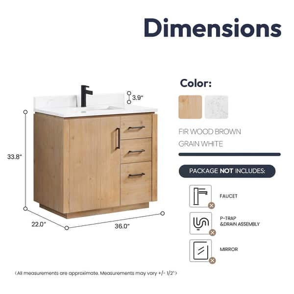 dimension image slide 6 of 16, San Single Bath Vanity with Composite Stone Top without Mirror