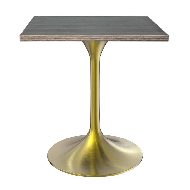 Verve 24 in. Wide Dining Table Square MDF Wood Tabletop in Gold Stainless Steel Pedestal Base Accent Kitchen Table - Dark Maple