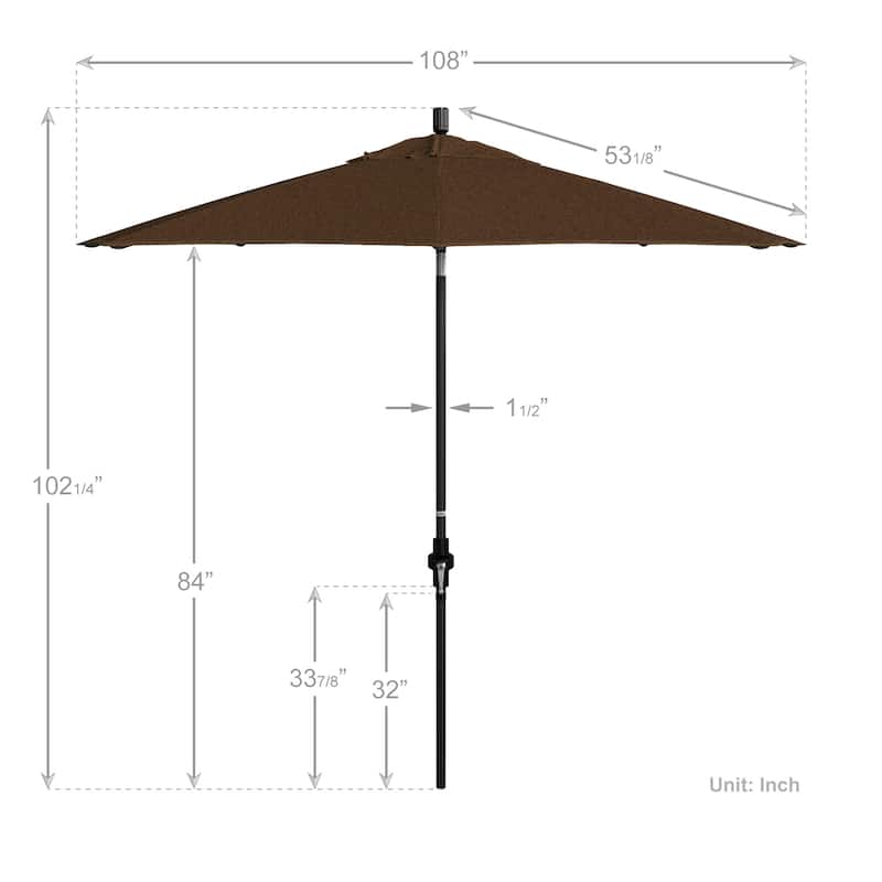California Umbrella 9' Rd Patio Umbrella Black Aluminum Frame Fiberglass Ribs Crank Lift Collar Tilt, Sunbrella Cilantro