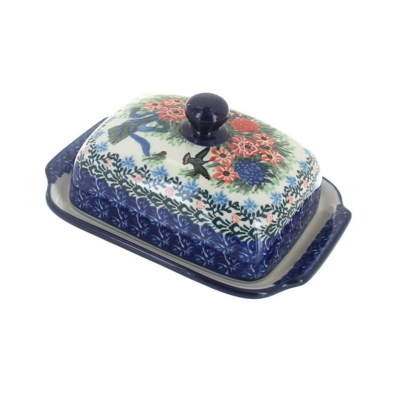 Blue Rose Polish Pottery 295 Ceramika Artystyczna Butter Dish - Blush Bouquet
