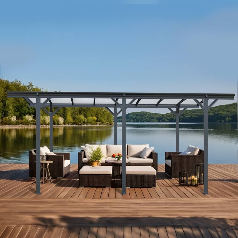 Ukuowu 19 Ft x 10Ft Grey Durable Metal Aluminum Arch Roof Carport for Driveway and Outdoor Parking Protection