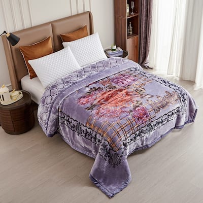 Floral & Animal 2-Ply Heavy Raschel Blanket 85" X 95"