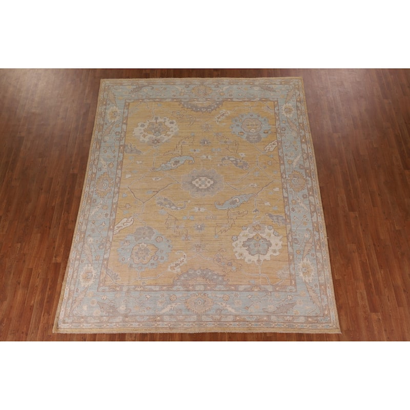 Vegetable Dye Oushak Turkish Area Rug Handmade Floral Wool Carpet - 8'1" x 10'0"