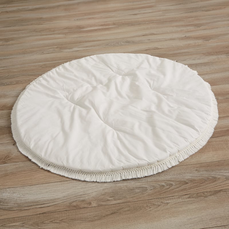 Sweet Jojo Designs Ivory Boho Chic Sun Boy Girl Baby Tummy Time Playmat Cotton Bohemian Gender Neutral Beige Tufted Fringe Trim