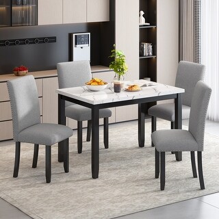 Modern 5 Piece Faux Marble Dining Set Table with 4 Thicken Cushion ...