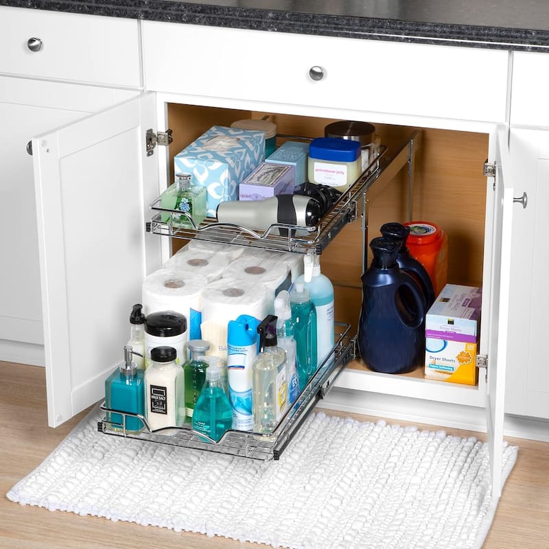 Hold N’ Storage Pull Out Cabinet Organizer 2 Tier – Heavy Duty Metal with Lifetime Limited Warranty - Anti Rust Chrome Finish