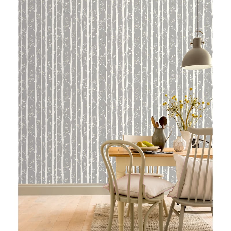 Pretty Trees Grey Wallpaper - 20.8 in. W x 33ft L - Double Roll