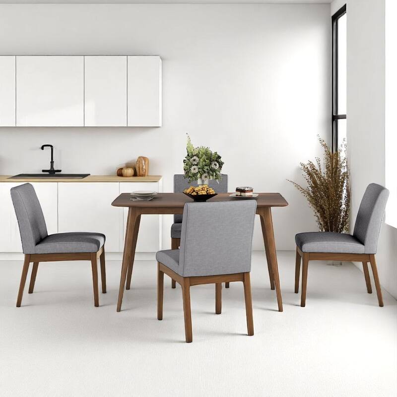 5-Piece Dining Table Set with Faux Wood Top Table and Upholstered Rubberwood Chairs, Modern Style