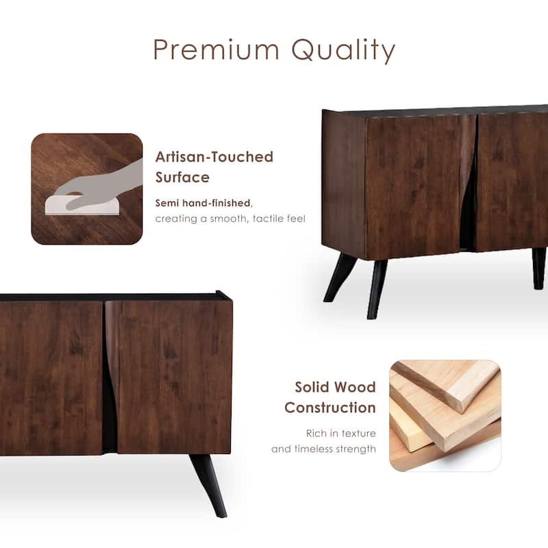 Furniture of America Abigail XI Mid-Century Modern Walnut Solid Wood 79-inch Dining Server with Shelves