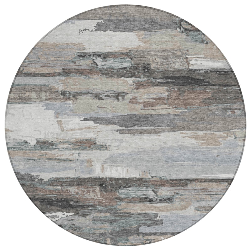 Machine Washable Indoor/ Outdoor Abstract Contemporary Chantille Rug