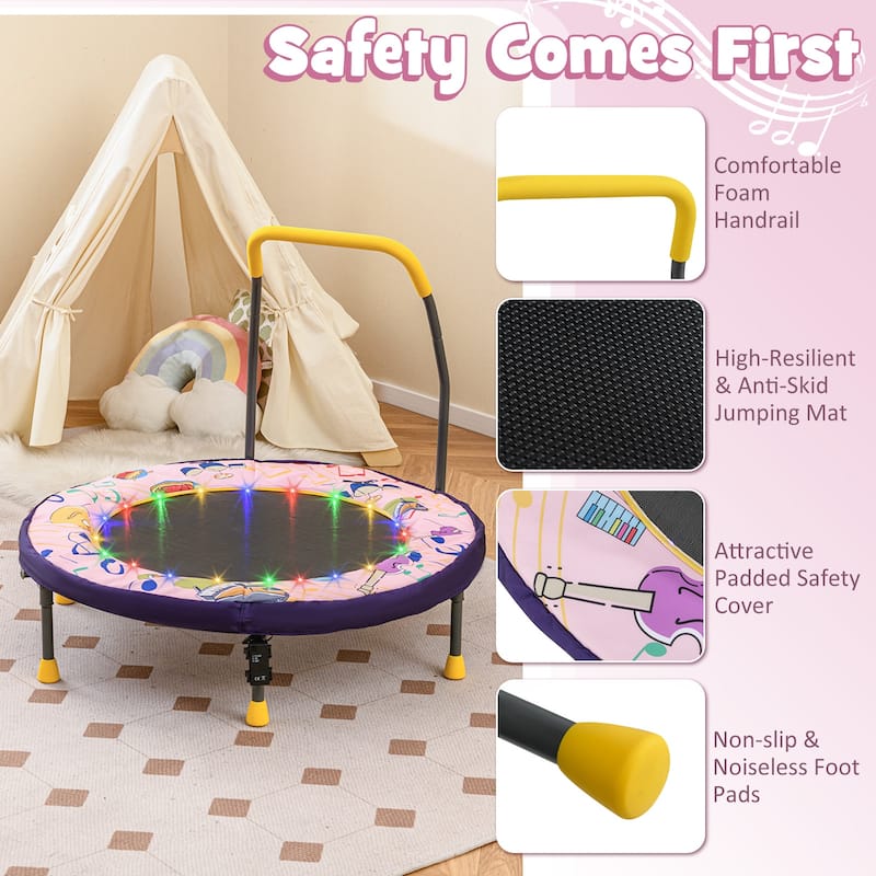 Gymax 36'' Foldable Kid Trampoline w/ 20 LED Lights Foam Handlebar