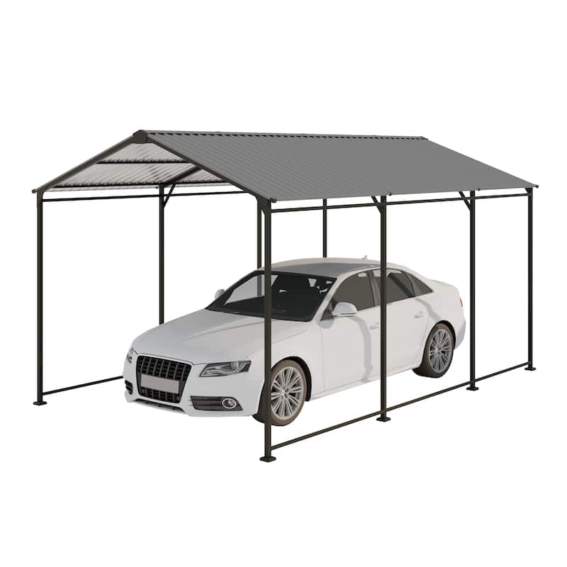 Heavy Duty 10x15 Galvanized Steel Carport Canopy with Corrugated Roof and Weather Protection - 10' × 15' × 8.43'