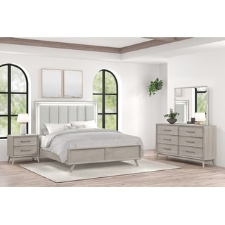 Roundhill Furniture Seluna 4-Piece Bedroom Set with Touch LED Lighting ...