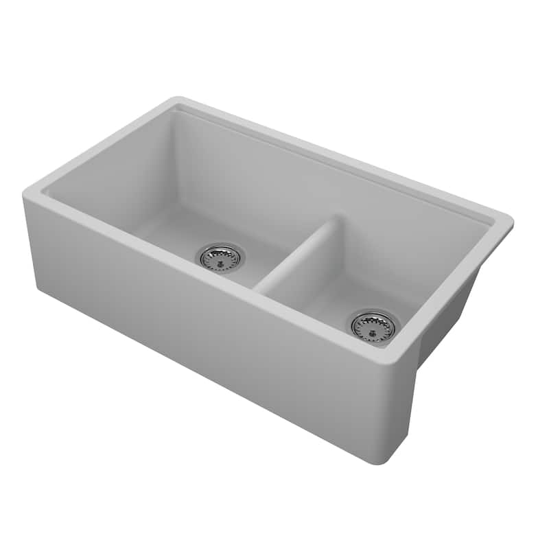 Titan Farmhouse Granite 33-in. Double Kitchen Sink w/ Cut Board and Strainer