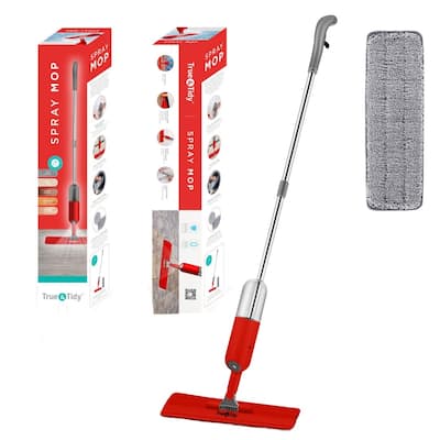 True & Tidy Spray Mop with 360-Degree Swivel Mop Head, Removable Water Tank, 1 Microfiber Mop Pad in Red