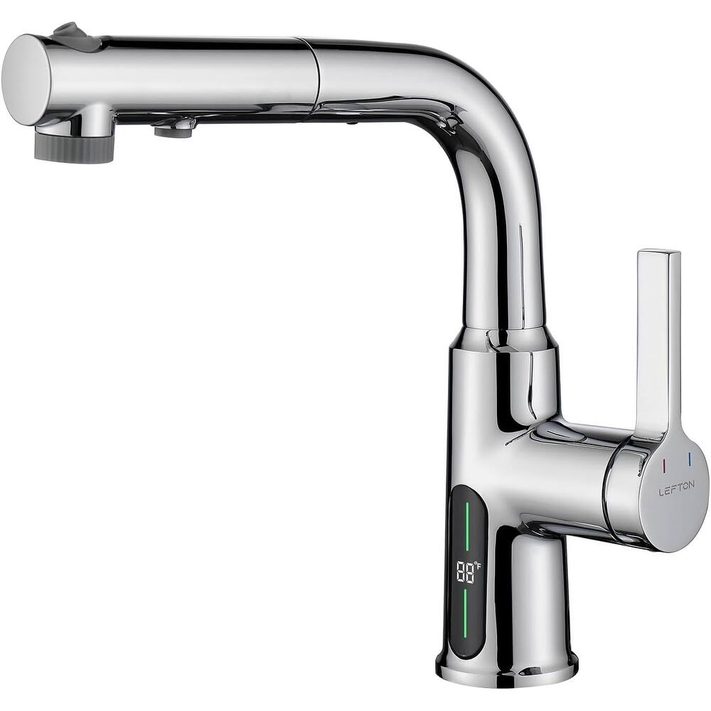 Lefton Single Hole Liftable Bathroom Faucet with Temperature Display in Fahrenheit, 3 Water Modes, BF2501