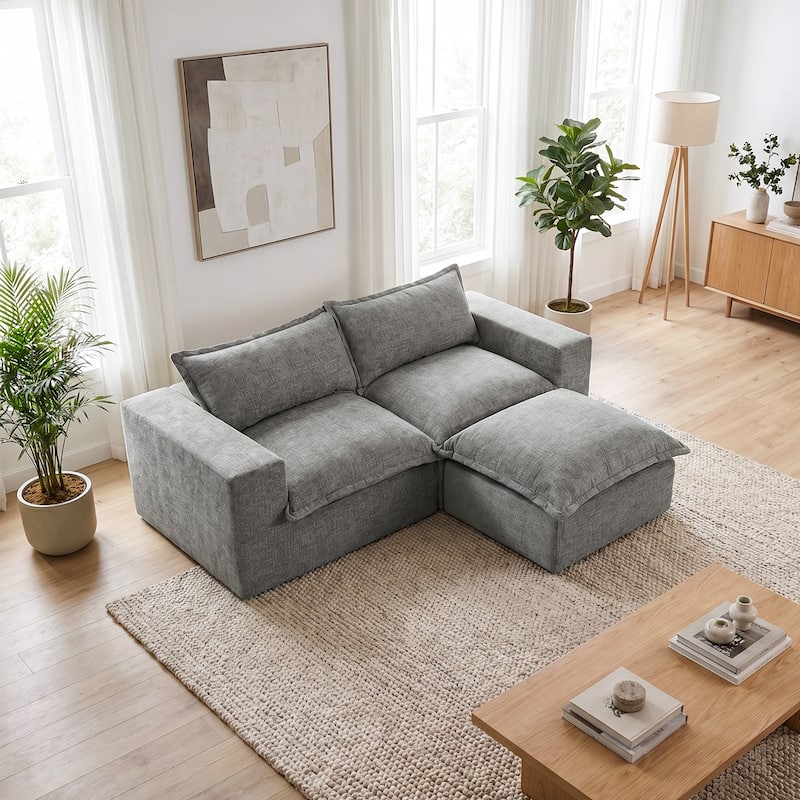 Comfy Cloud Couch Plush Modular Sectional Sofa For Living Room - Grey/3 piece(ottoman) - Reversible