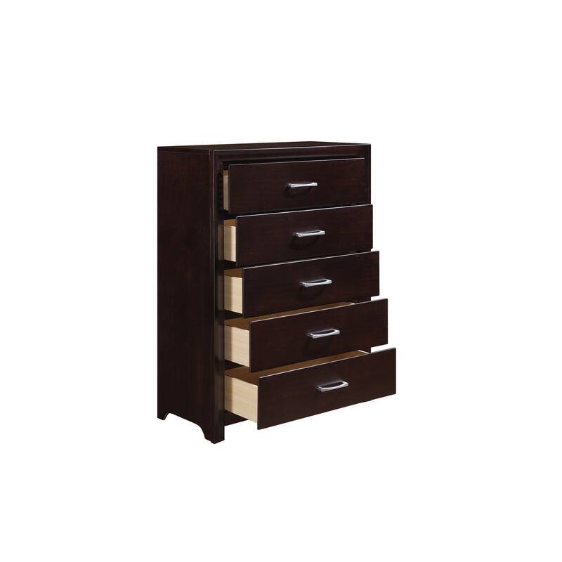 Elysee 3 Piece Espresso Modern Faux Leather Upholstered Panel Bedroom Set