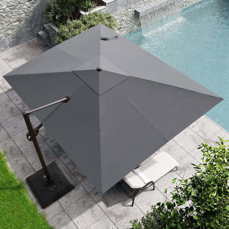 9 x 11 ft Patio Cantilever Offset Umbrella 360-degree Rotation with Base
