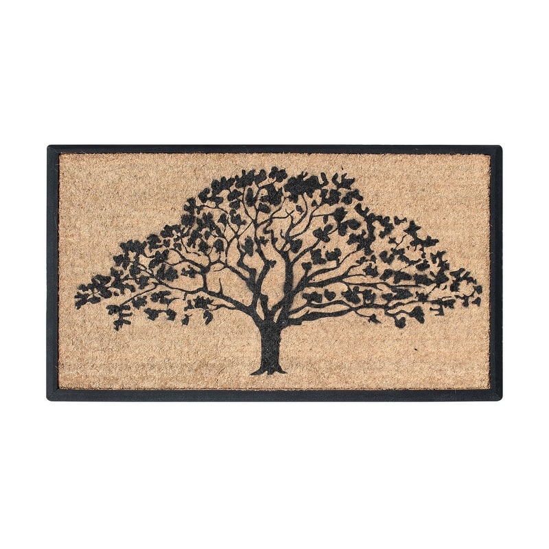 A1HC Flocked Hand-Crafted Rubber Coir Life of Tree Double Door Durable Doormat