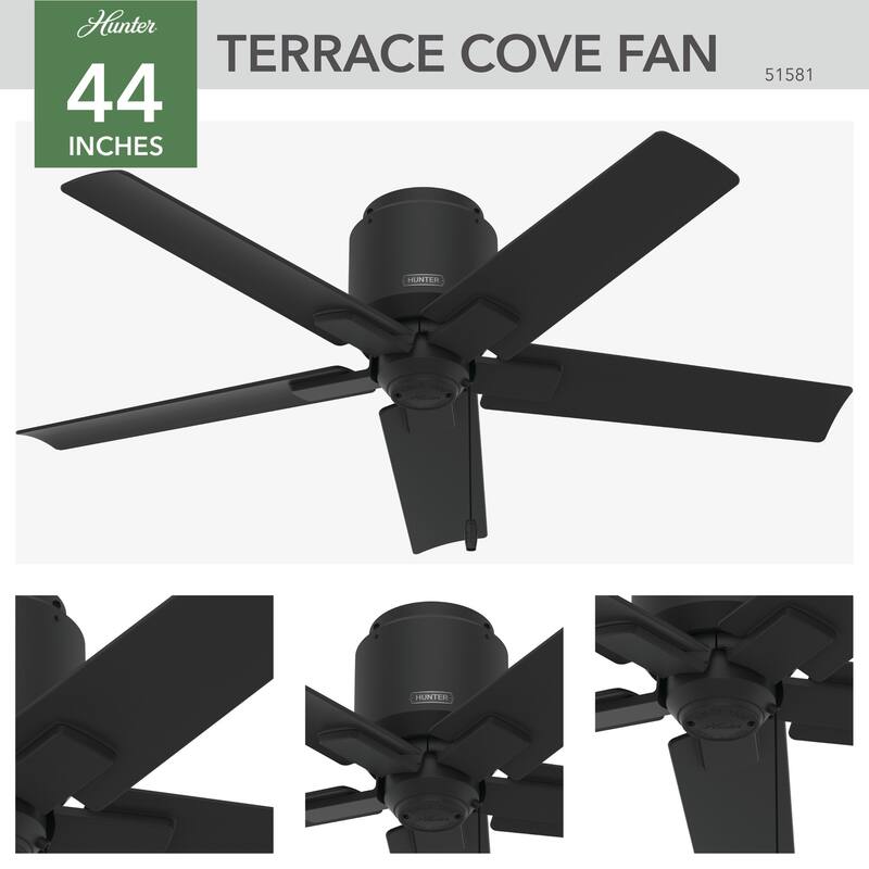 Hunter 44" Terrace Cove Outdoor Low Profile Ceiling Fan and Pull Chain, Damp-Rated