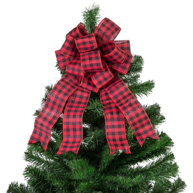 19" Buffalo Plaid Print 14 Loop Christmas Bow Tree Topper