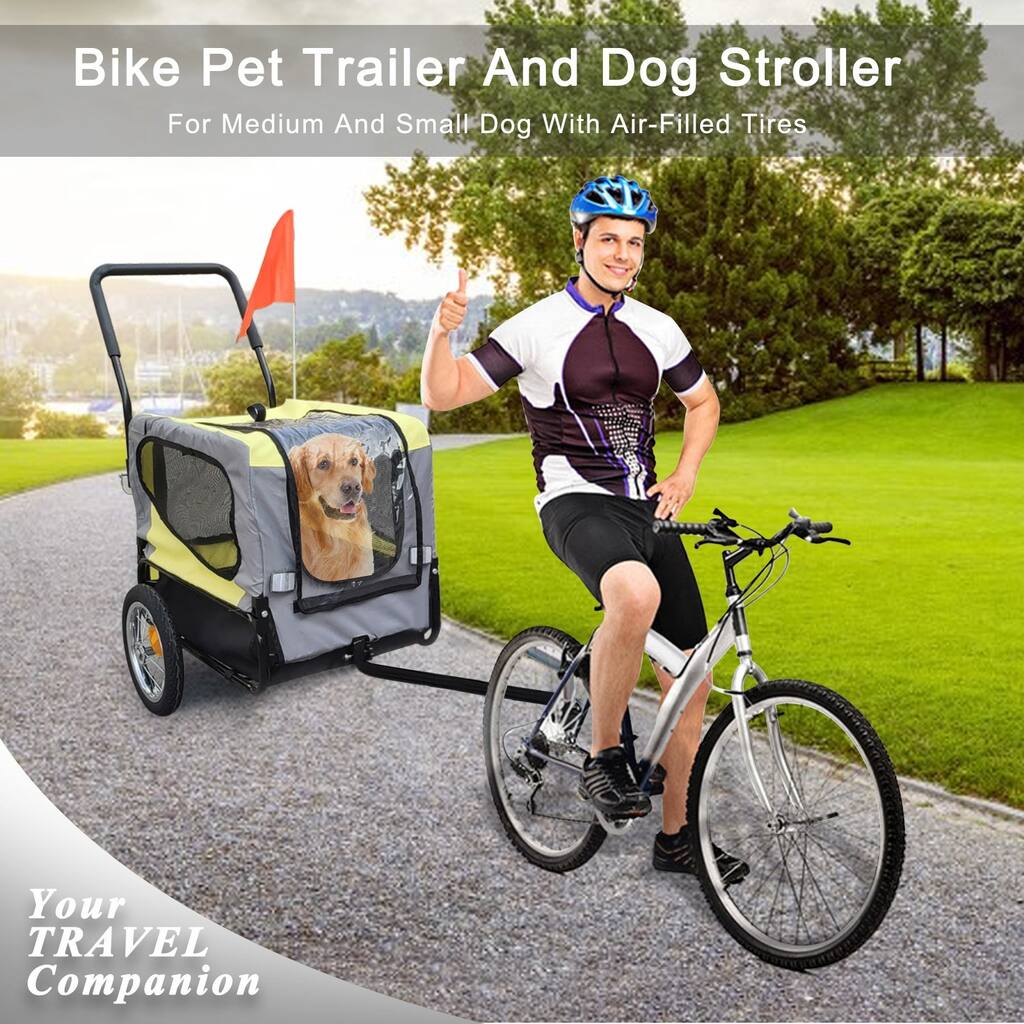 Bike Pet Trailer And Dog Stroller For Medium And Small Dog With Air-Filled Tires