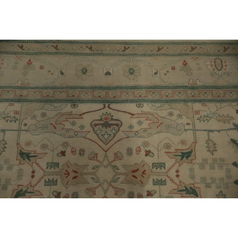 Hand Knotted Oriental 100% Wool Carpet Traditional Floral Beige & Ivories Ziegler Area Rug - 13' 7'' X 9' 9''