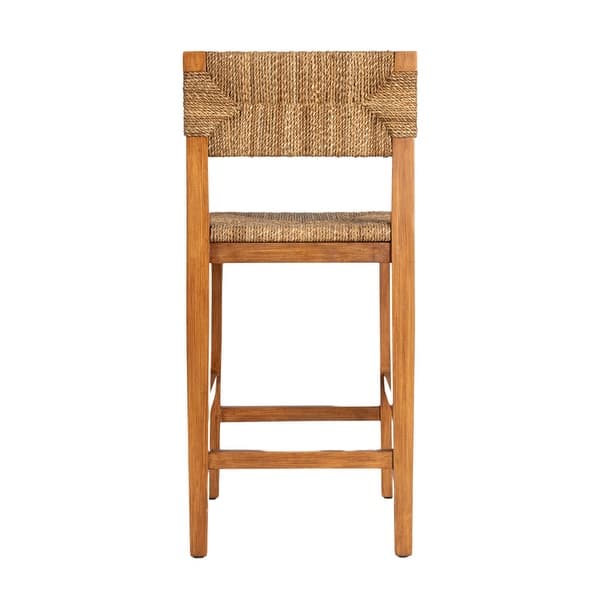Wood and Seagrass Counter Height Bar Stool with Back Post - Bed Bath ...