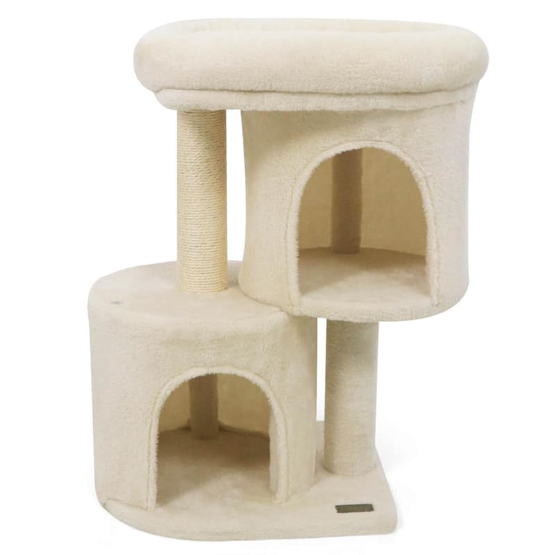 Costway 26” Small Cat Tree with Large Padded Plush Perch, 2 Condos, - See Details