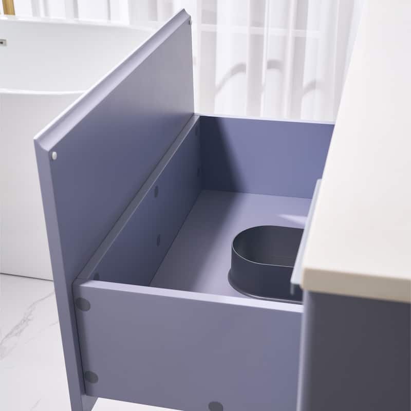 20'' H Modern Wall-Mount Bathroom Vanity With White Quartz Top and Single Sink