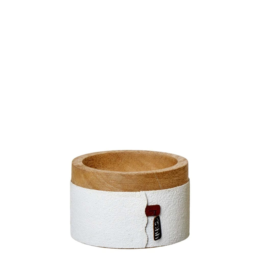 Sm. Mango Wood and Paper Bowl White- A