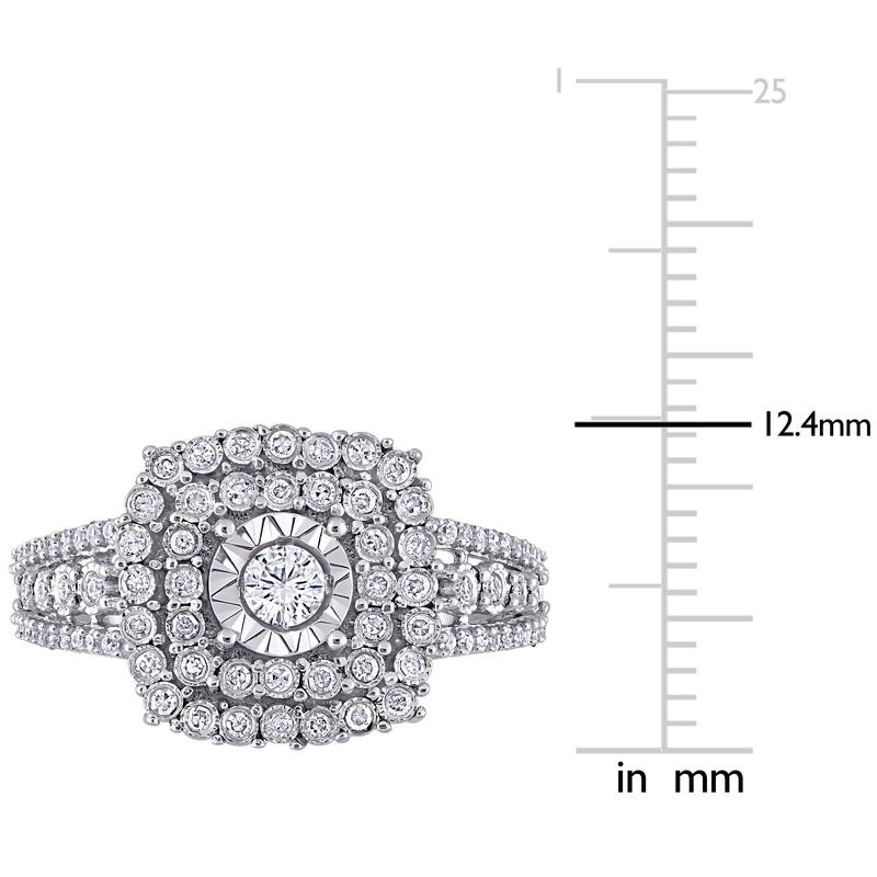 Miadora Halo Multi-Row 1/2ct TDW Diamond Engagement Ring 10k White Gold
